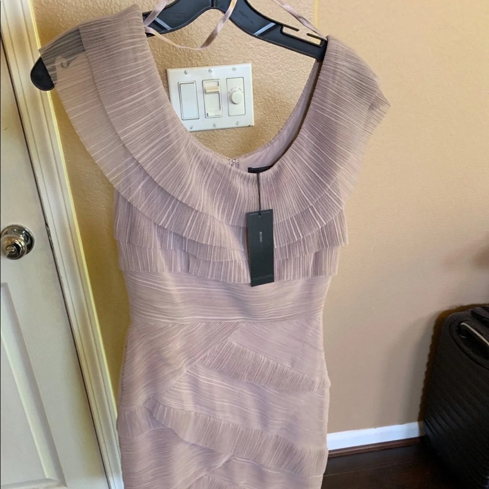 BCBG Mauve Pleated Ruffle Mini Dress